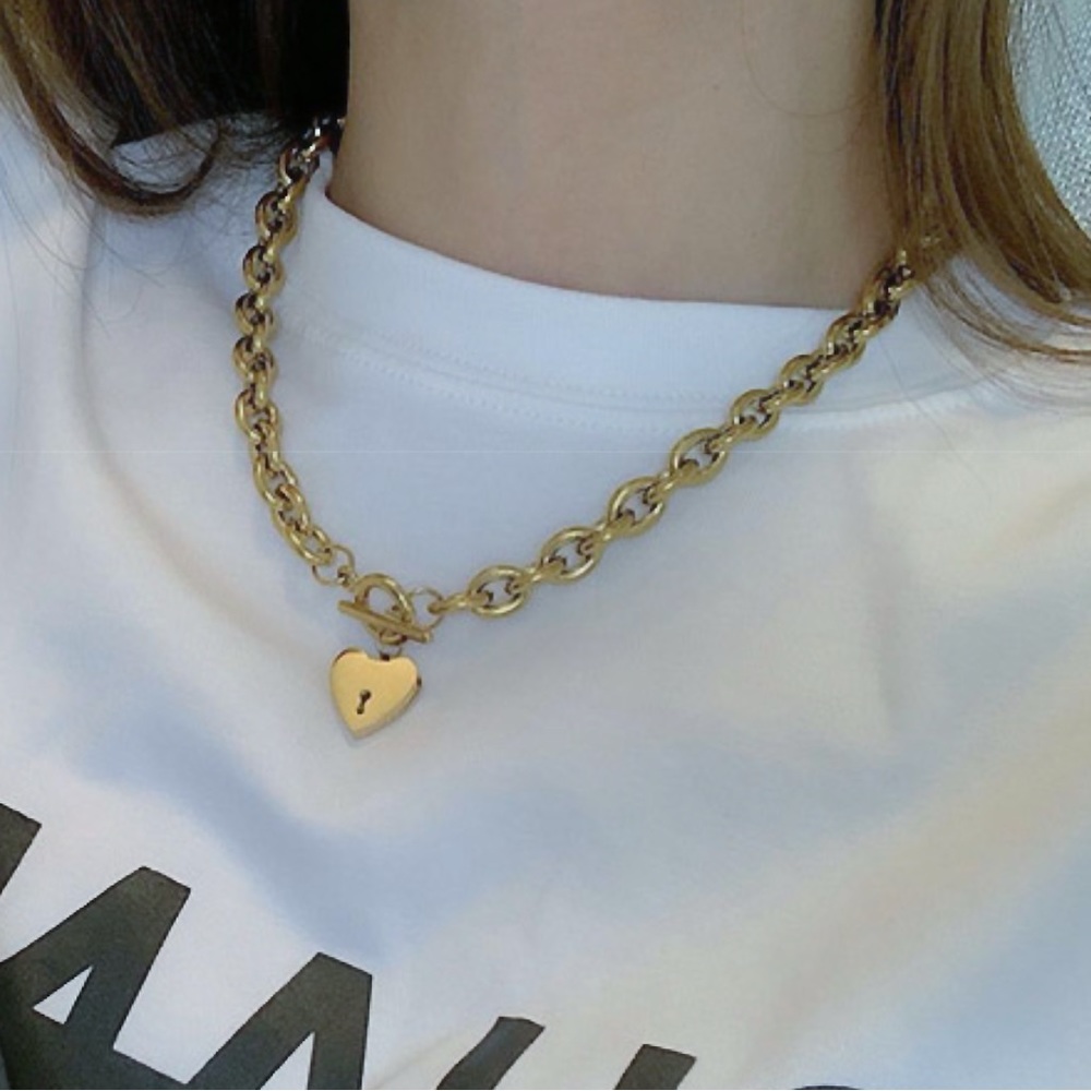 Heart Lock Chain Link Necklace